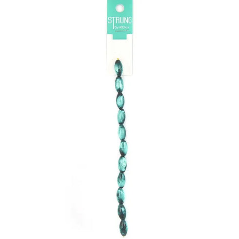 15mm Blue Colour Oblong Marbled Porcelain Strung Beads